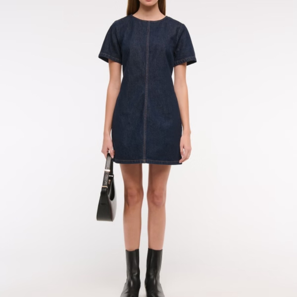 ABERCROMBIE & FITCH Denim Shift‎ Mini Dress Dark Wash Size Large